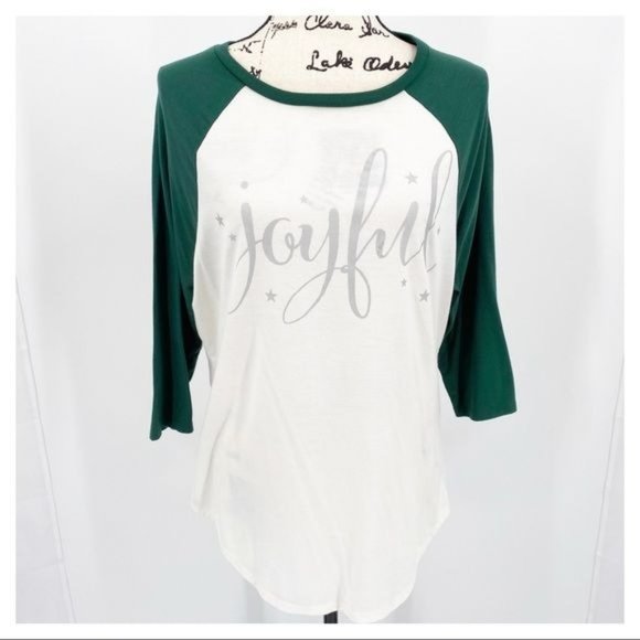 State of Mine Joyful Pullover Raglan Tee 3/4 Sleeve Green & Cream Medium - Picture 1 of 6